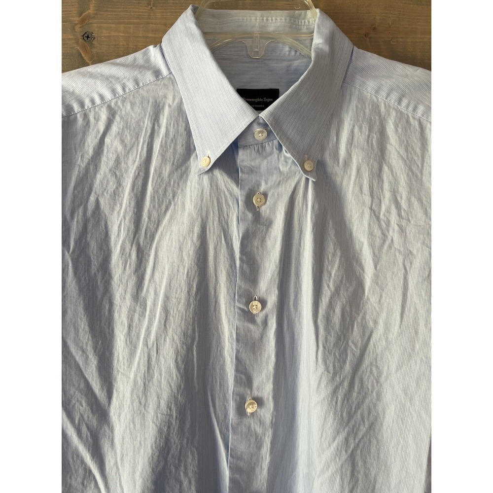 Ermenegildo Zegna Men's Light Blue Long-Sleeve Dress‎ Shirt Lightweight Cotton - Picture 3 of 13